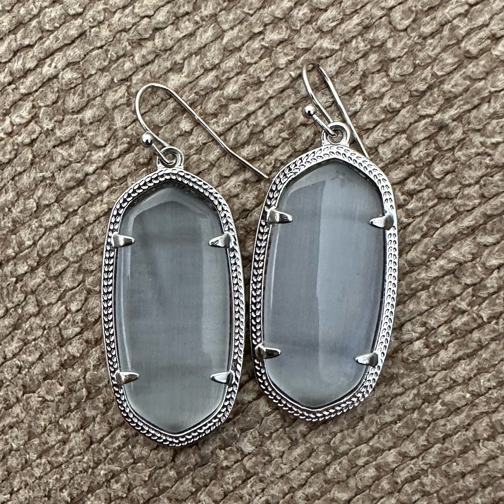 Kendra Scott Elle Silver Drop Earrings in Slate Cats Eye